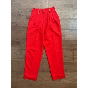 The Icing Vintage Red High Waisted Pleated Tapered Trousers Gold Chain Detail 8